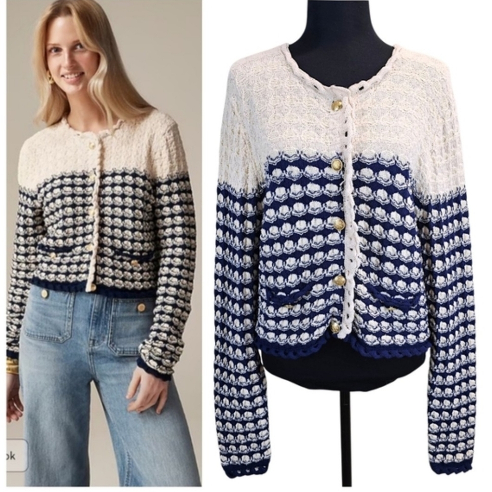 J. Crew Navy and Cream Button Cardigan